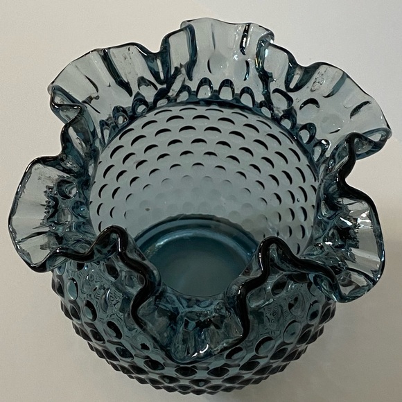 RARE Fenton Hobnail Ruffled Bowl Vase Federal Blue 5” Excellent Condition Fots - Picture 6 of 16